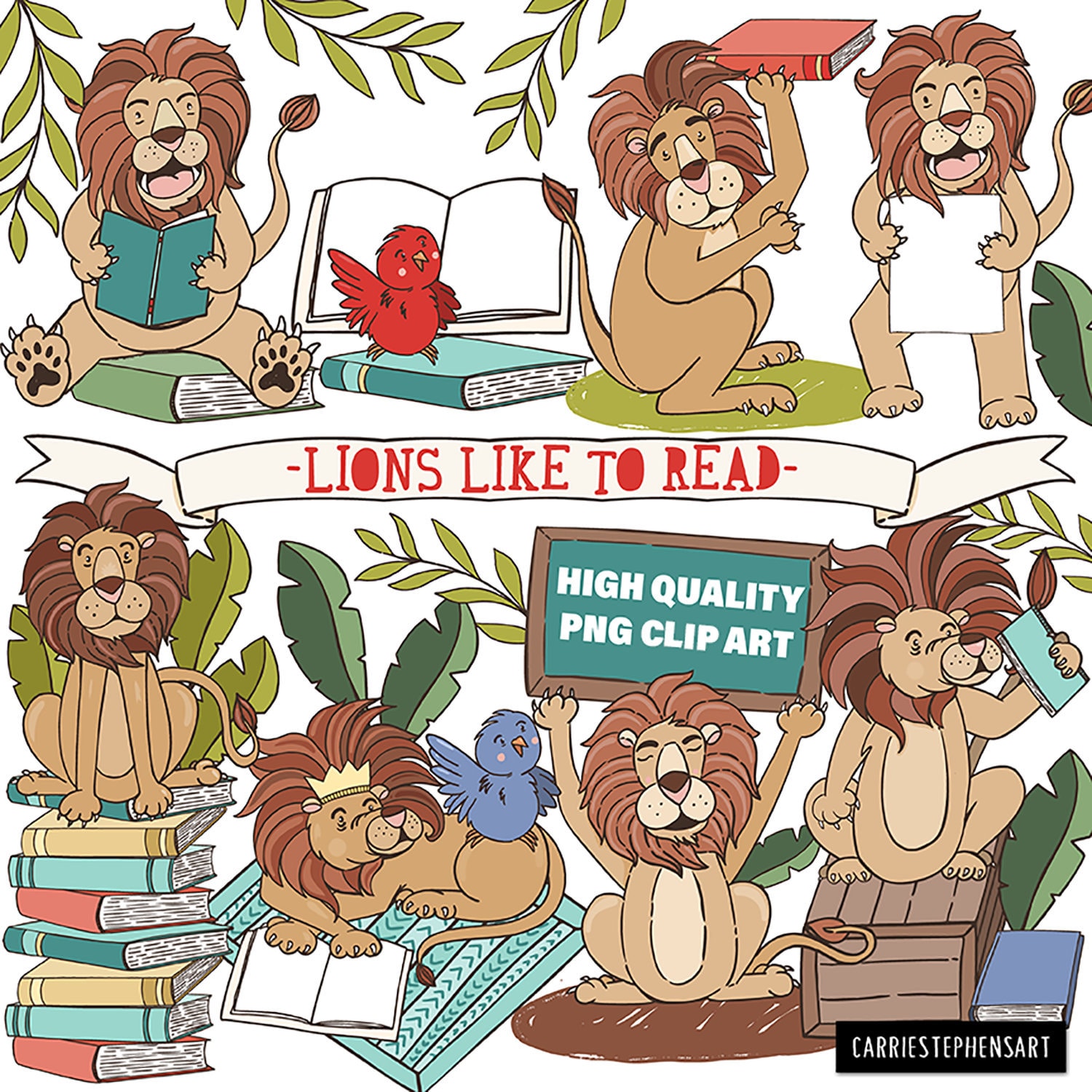 Niedliche Lowe Clipart Bilder Liebe Zum Lesen Kinder Etsy