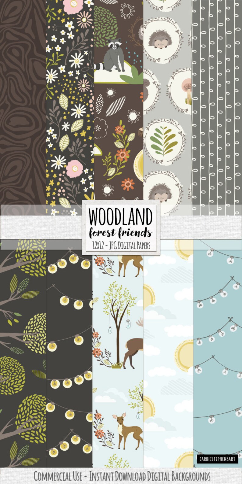 Woodland Scrapbook Paper Forest Friend Patterned Background Etsy