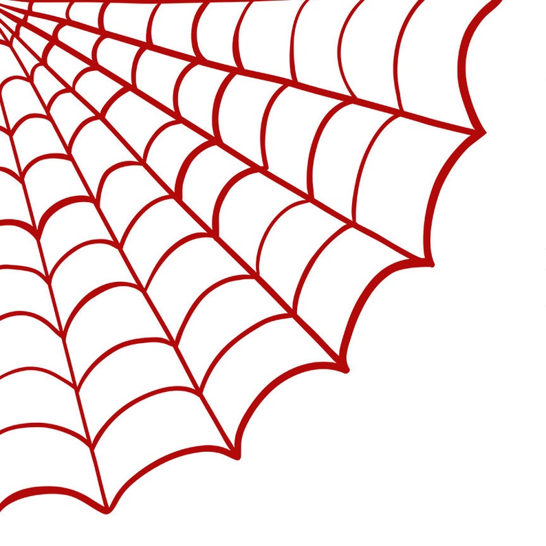 Pode incluir: Um desenho de teia de aranha vermelha sobre um fundo branco. A teia &eacute; desenhada em um estilo simples e de desenho animado.