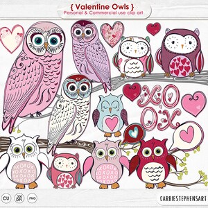 Clipart hibou rose et violet, hibou mignon, graphiques numériques, cartes de Saint-Valentin filles, téléchargement immédiat, scrapbooking imprimable