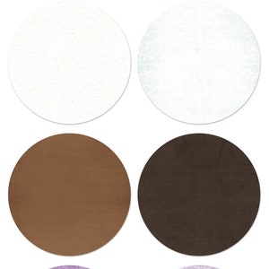 Op de afbeelding: Set van 8 digitale papiertexturen in verschillende kleuren en patronen, waaronder roze, wit, bruin en paars. De texturen zijn rond en hebben een grunge- of verweerde look.