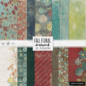 Rustic Floral Digital Papers, Country Cottage Flower Pattern Paper, Textured Backgrounds, Instant Download, Digital Scrapbook