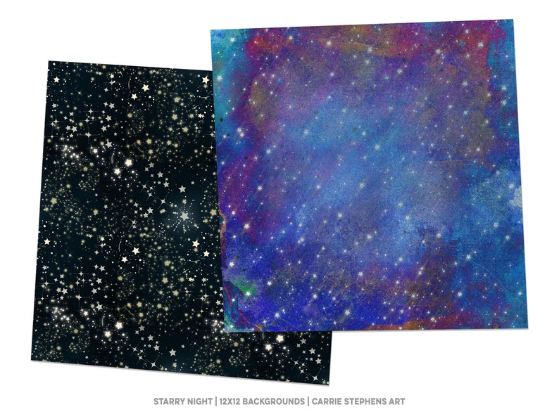 Starry Skies Digital Paper, Cosmic Galaxy Background, Star Digital Paper, Night Sky, Outer Space, Navy Blue Scrapbook Paper image 6