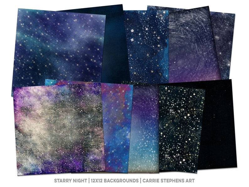 Starry Skies Digital Paper, Cosmic Galaxy Background, Star Digital Paper, Night Sky, Outer Space, Navy Blue Scrapbook Paper image 2