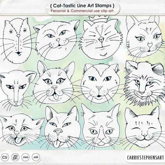 Cat Faces Line Art Printable Cat Digital Stamps Kitty Etsy Cat Faces Line Art Printable Cat Digital Stamps Kitty Etsy