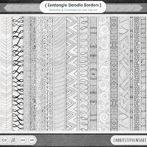 Zen Doodle Border ClipArt Download, Printable Digital Stamps, Tribal Graphic Design, Page Border Clip Art, PNG + Photoshop Brush