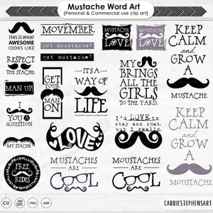 Bigode Word Art, Hipster ClipArt, Bigode Citação, Movember Scrapbook Titles, PNG Digital Graphic + PS Brush, Arte Digital para o Dia dos Pais