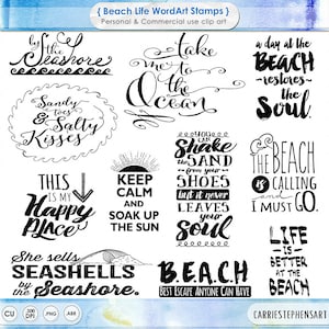 Beach Typography Word Art, Summer Inspirational Quote, Digital Scrapbook Title, Project Life WordArt Digital Stamp Printable, DIY