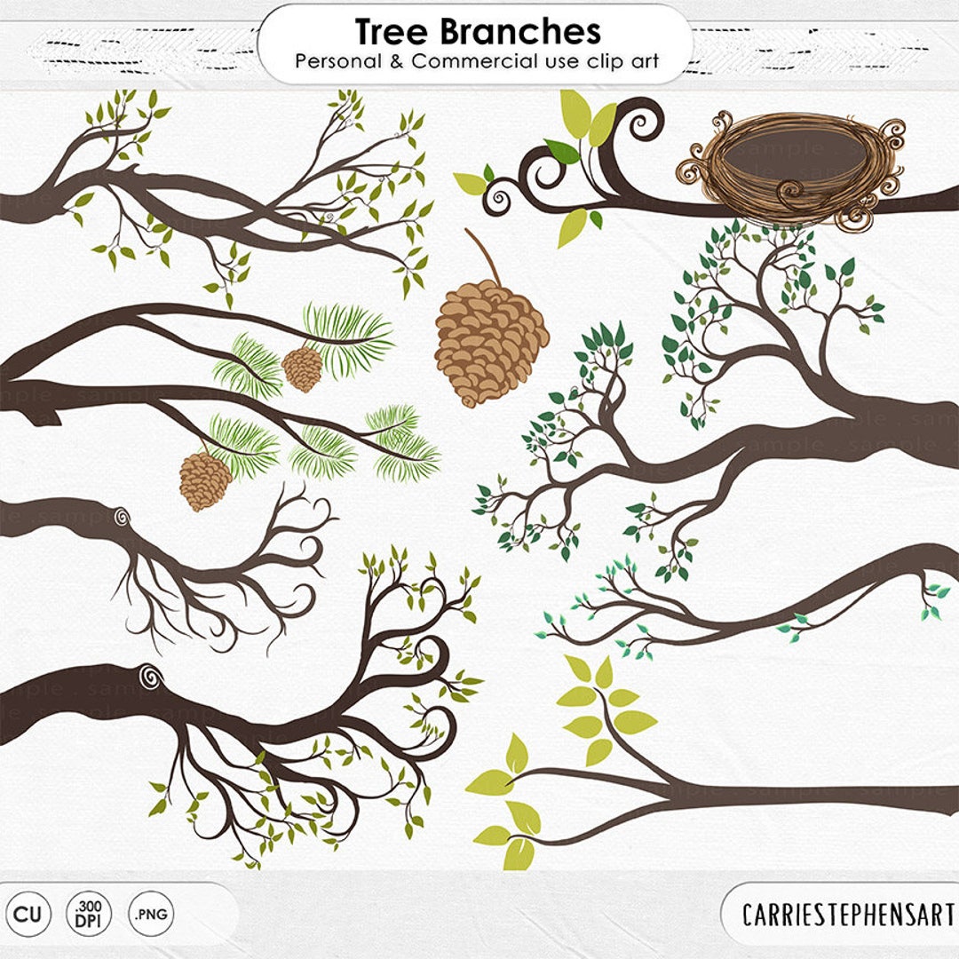 Tree Branch Clip Art, Bird Nest & Pine Cone, Tree Clipart, Tree
