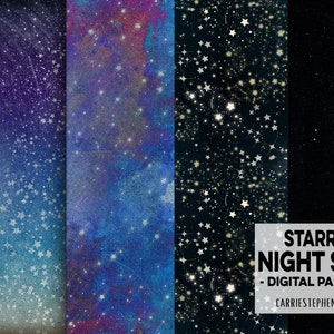 Starry Skies Digital Paper, Cosmic Galaxy Background, Star Digital Paper, Night Sky, Outer Space, Navy Blue Scrapbook Paper image 7