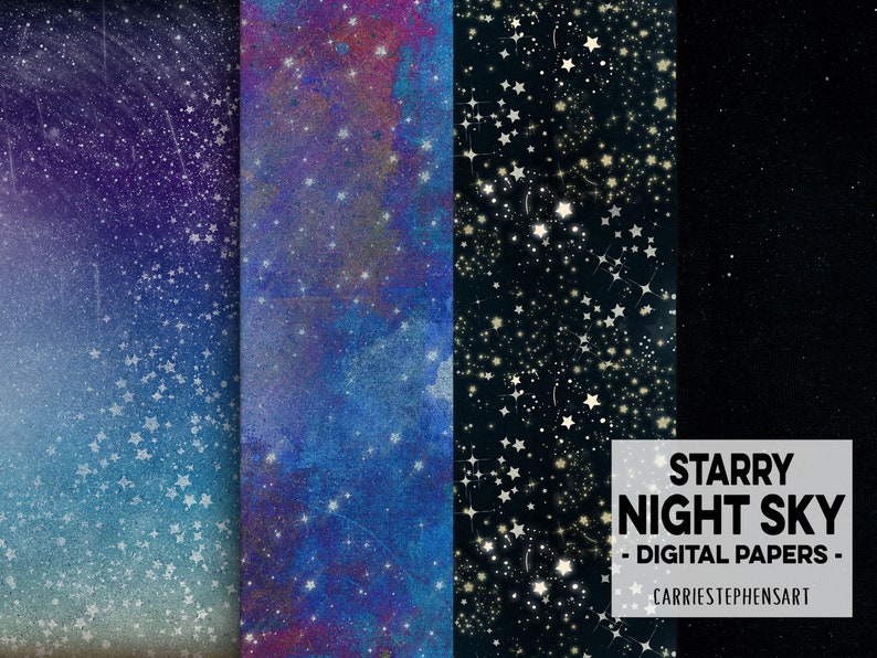 Starry Skies Digital Paper, Cosmic Galaxy Background, Star Digital ...