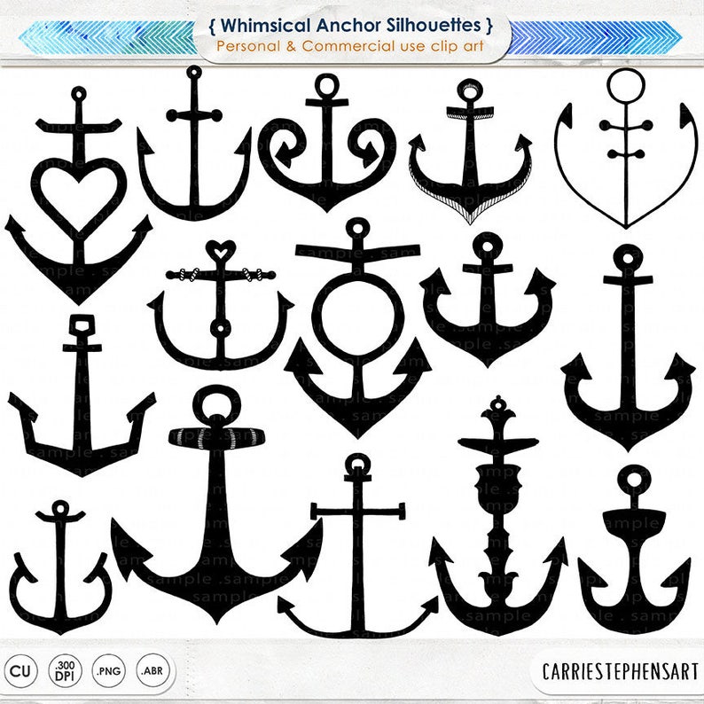 Anchor ClipArt Hand-Drawn Line Art Anchor Clip Art & | Etsy