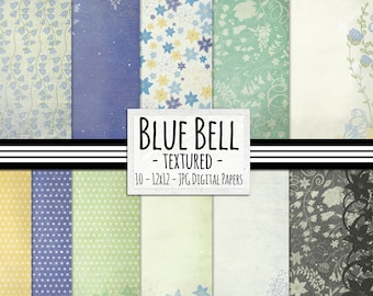 Flower Digital Papers, Spring Floral Paper, Periwinkle Blue Flower Background, Scrapbook Paper, Blog Background, Commercial Use Download