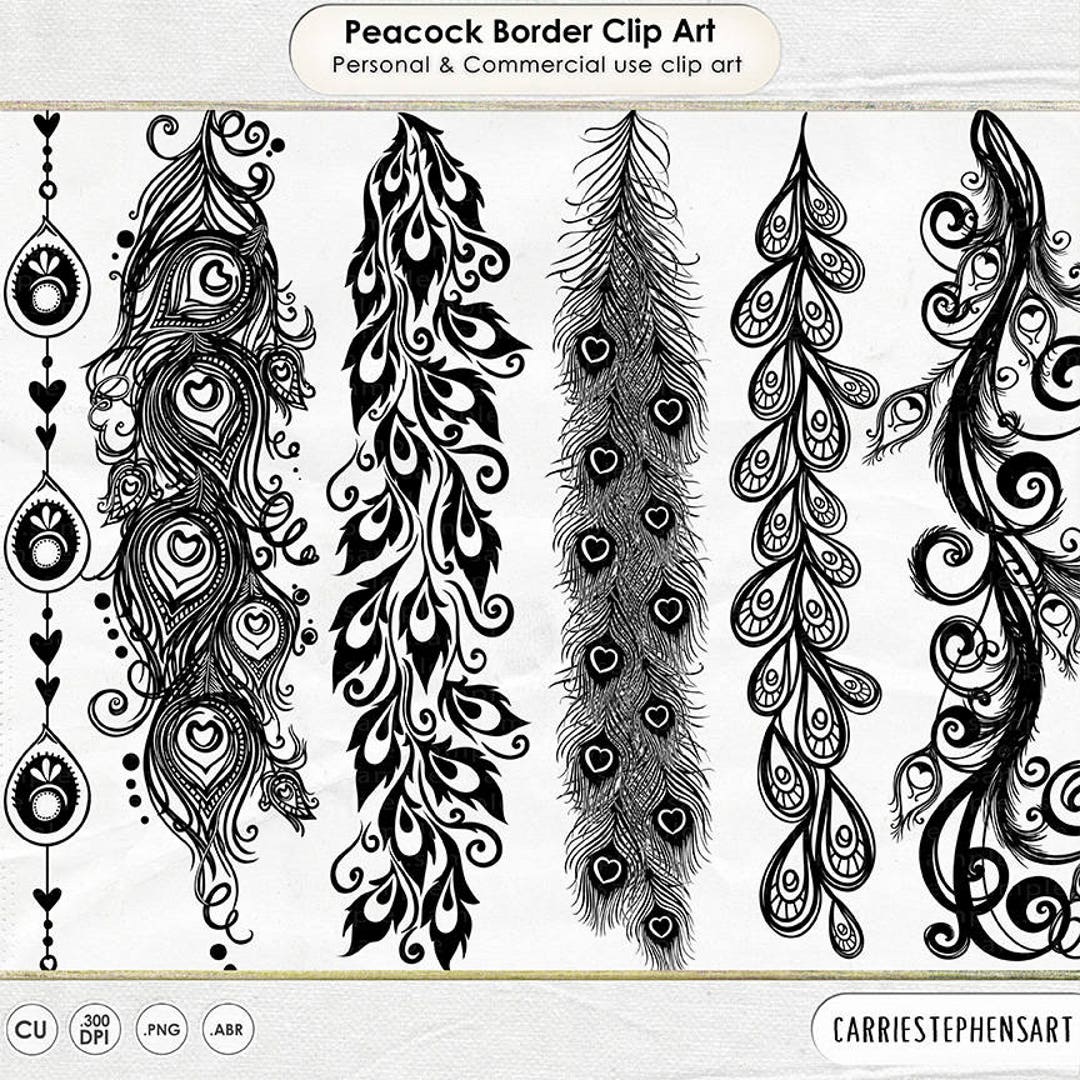 Urban Chic Peacock Feather Border, Peacock Flourish Clipart, Wedding Clip  Art, Decorative Border Graphics, Digital Stamp Printable 