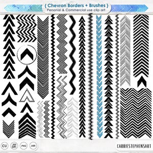 Chevron Border ClipArt Silhouette, Modern Geometric Graphic Digital Stamps & Design Accents in PNG format, Zig Zag