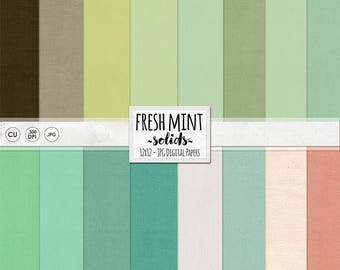 Mint Digital Papers, Green & Peach Solid Cardstock Backgrounds, Teal, Aqua and Lime Lightly Textured Backgrounds, Instant Download