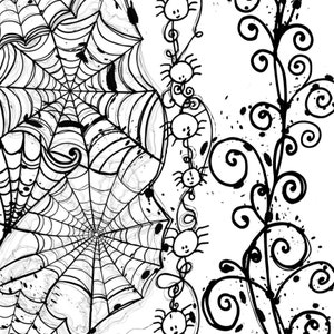 Halloween Border ClipArt, Spider Web Doodles, Hand Drawn Halloween Digital Clip Art, Spiders, Pumpkins, Skulls & PNG Graphic Art Doodles image 2