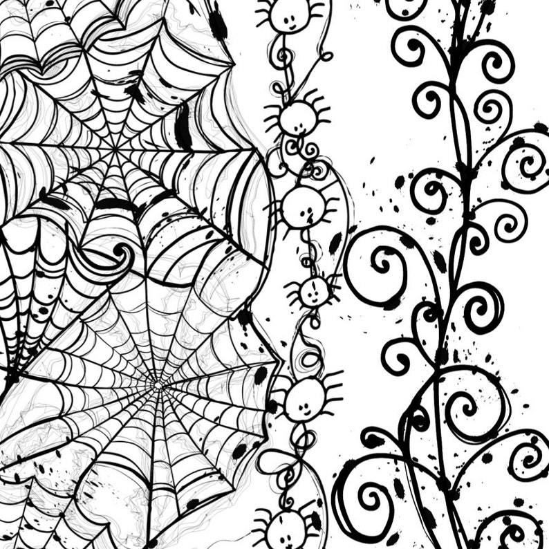 Halloween Border ClipArt, Spider Web Doodles, Hand Drawn Halloween Digital Clip Art, Spiders, Pumpkins, Skulls & PNG Graphic Art Doodles image 2