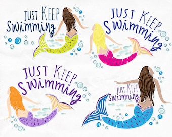 Mermaid ClipArt PNG, Just Keep Swimming Graphics, Mermaid Swim Team Gifts, DIY Print your own Temporary Tattoos, Printable Image Transfer