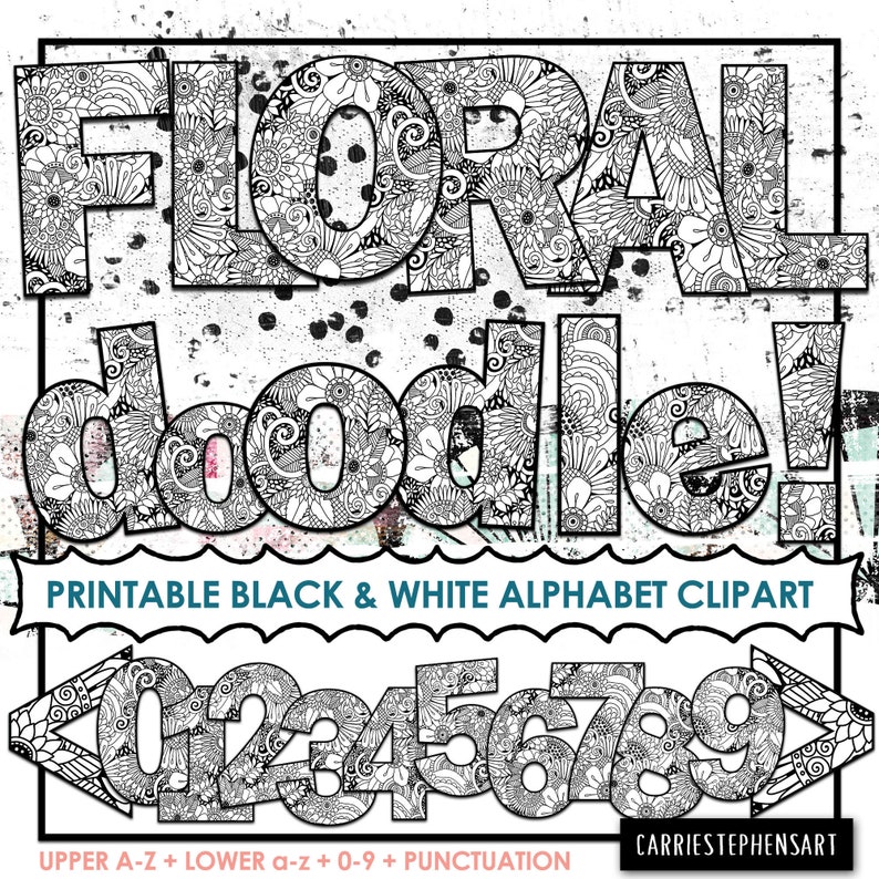 Floral Doodle Alphabet ClipArt, Flower Printable Bulletin Board Letters, Black White Coloring Letters, Print and Colour, PNG Electronic Alpha picture relating to Bulletin Board Letters Printable titled Floral Doodle Alphabet ClipArt, Flower Printable Bulletin Board Letters, Black White Coloring Letters, Print and Coloration, PNG Electronic Alpha