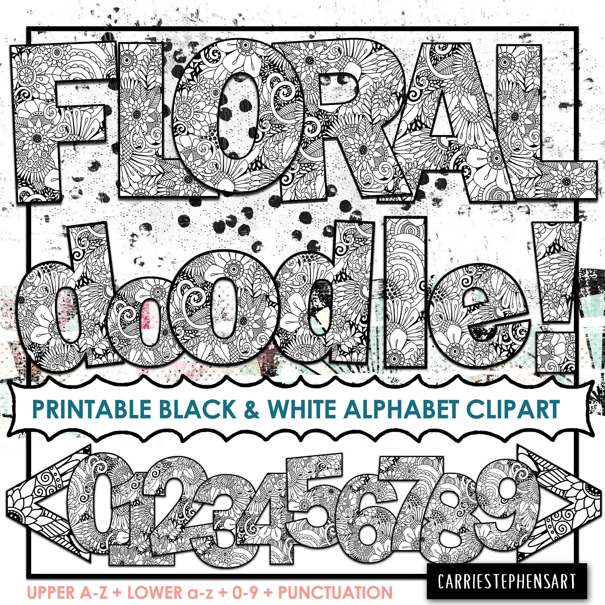 Floral Doodle Alphabet ClipArt, Flower Printable Bulletin photograph relating to Bulletin Board Letters Printable called Floral Doodle Alphabet ClipArt, Flower Printable Bulletin