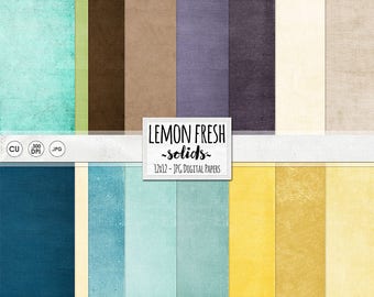 Lemon Yellow and Blue Solid Digital Papers Collection, Textured Cardstock Backgrounds, Purple, Brown, Cream, Teal Scrapbook Instant Download