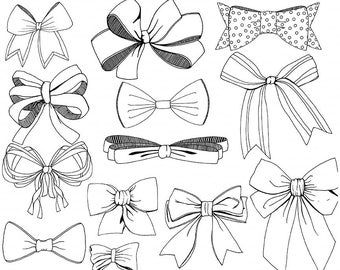 Ribbons & Bows Line Art, Tied Bow ClipArt, Hand Drawn Digital Clip Art, Bow Digital Stamp, Printable Download Card Making Supplies