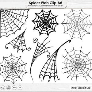 Pode incluir: Um conjunto de oito ilustra&ccedil;&otilde;es de arte de clip de teia de aranha em preto e branco. As teias de aranha s&atilde;o de v&aacute;rias formas e tamanhos, incluindo uma teia de aranha completa, uma teia de aranha de canto e uma teia de aranha com uma borda curva.