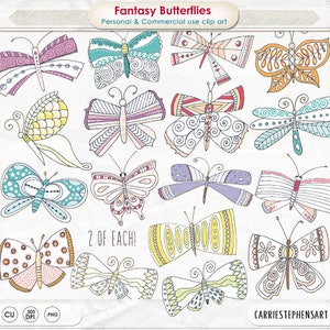 Fantasy Butterfly Clip Art, Whimsical Hand Drawn Images, Fairytale Butterflies Instant Download PNG, Commercial Use Digital Graphics