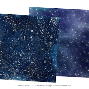 Starry Skies Digital Paper, Cosmic Galaxy Background, Star Digital Paper, Night Sky, Outer Space, Navy Blue Scrapbook Paper image 5