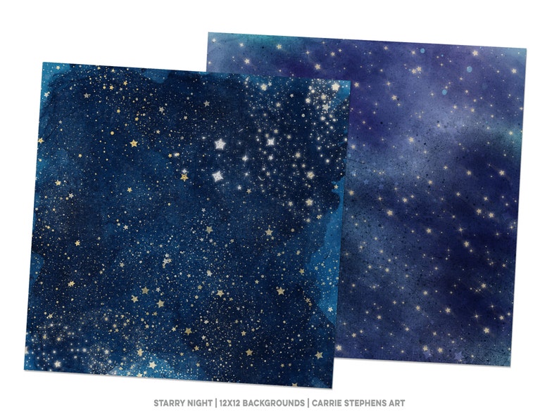 Starry Skies Digital Paper, Cosmic Galaxy Background, Star Digital Paper, Night Sky, Outer Space, Navy Blue Scrapbook Paper image 5