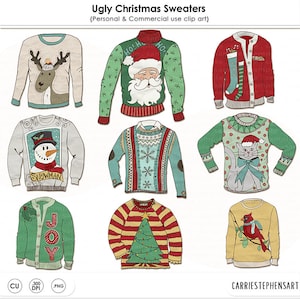 Ugly Sweater ClipArt, Christmas ClipArt, Funny Christmas, DIY Printable Christmas Party Decoration, Graphics Download, Holiday Graphics