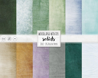Winter Wonderland Digital Paper Solids,  Textured Woodland Christmas Digital Card Stock Backgrounds, Forest Green, Brown, Sky Blue