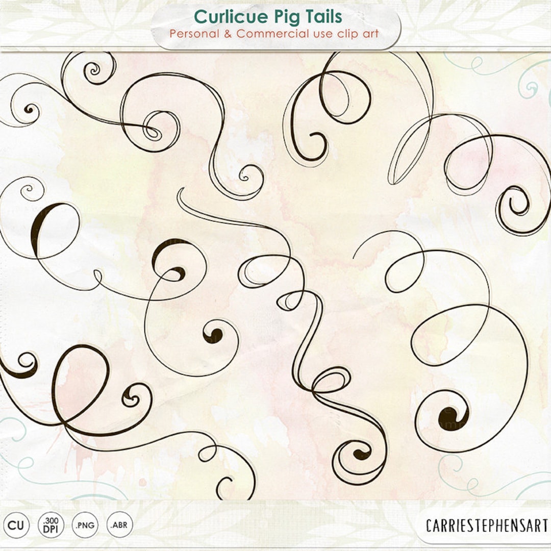Digital Swirl Clipart, Pig Tail Curls, Curlicues, Curlycue Doodle ...