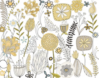 Gray & Yellow Modern Flower Clip Art, Flower Digital ClipArt Download, Scrapbook Graphics, Card and Print Making, Commercial Use