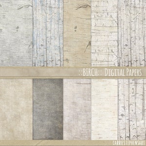 Pacchetto di carta digitale in legno rustico di betulla, carta per scrapbooking per matrimoni in fattoria di campagna, carta stampabile JPG, bambino nei boschi naturali
