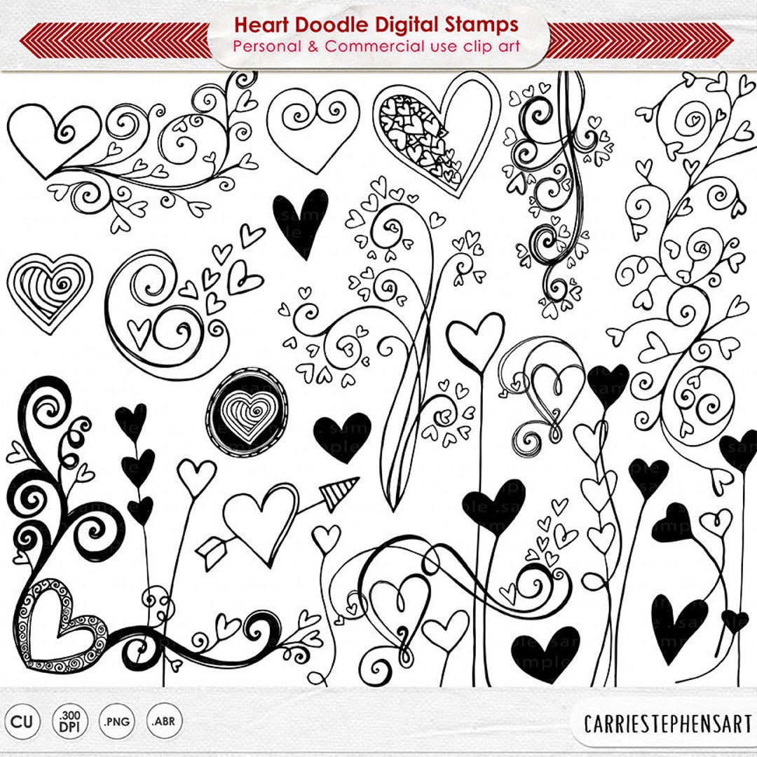 Doodle Postcard Postage Stamp Clipart, Hand drawn Flowers and Hearts, Clip  Art Set, Commercial Use, Digital Download Art, Vector Graphics