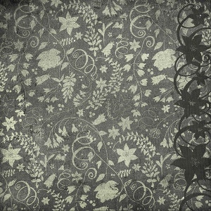 May include: A vintage-style floral pattern with a dark gray background and light gray floral designs. The pattern includes leaves, flowers, and swirls.
