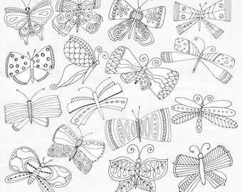 Butterflies ClipArt, Butterfly PNG Line Drawing, Whimsical Doodle Spring Graphics, Hand-Drawn Illustration, DIY Coloring, Instant Download