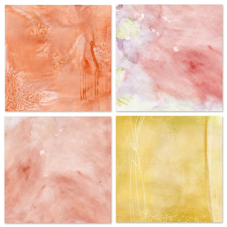 Carta digitale per acquerello sulla barriera corallina, sfondi per album ad acquerello al tramonto, rosa, giallo e arancione, vacanza romantica sull'isola tropicale immagine 3