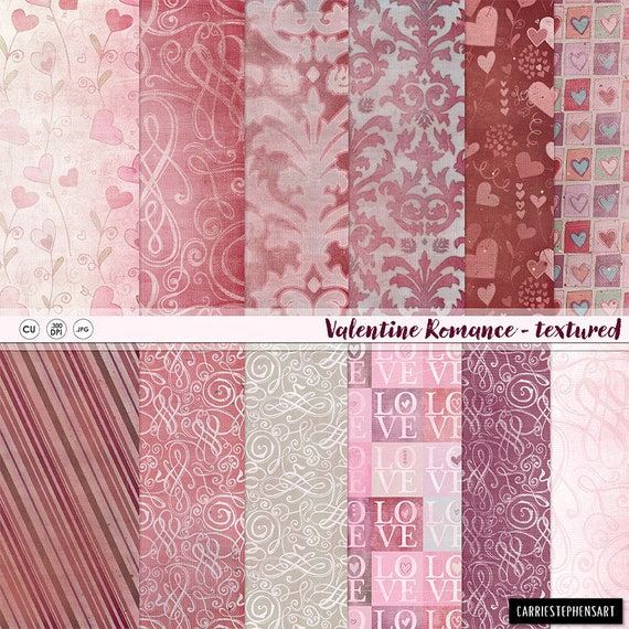 Valentine Digital Paper Textured Backgrounds Pink Hearts Etsy