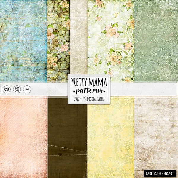 Shabby Chic Digital Paper Download, Vintage Style Floral Background Texture, Pretty Mama, Mothers Day, Flower Pattern, Grandmother