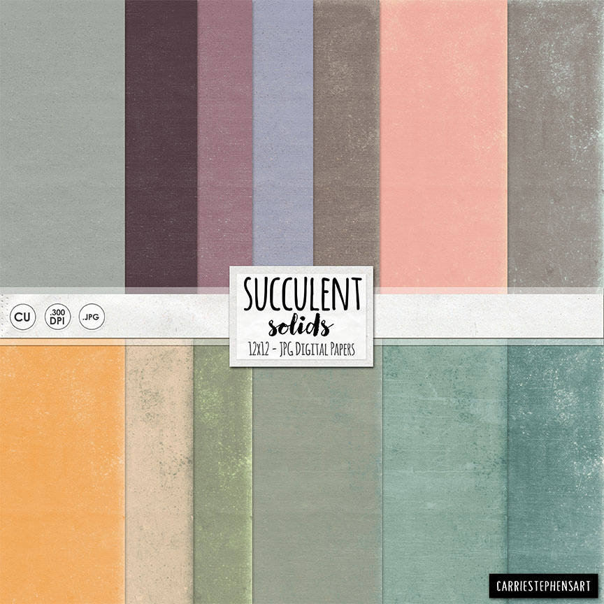 Succulent Solid Digital Paper Pack, Purple, Teal, Peach, Green ...