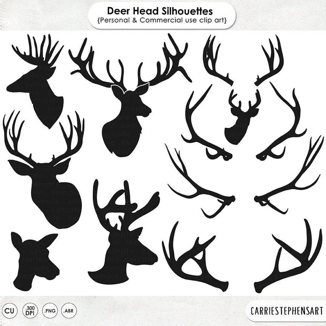 Deer Head Silhouette Clip Art Line Art Outline Buck and