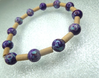 7 in Imperial Jasper gemstone bead stretch bracelet, Single strand boho bracelet, Lightweight casual jewelry