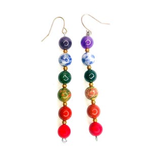 Multi Gemstone Dangle Earrings: Sterling Silver, Amethyst, Jasper, Agate