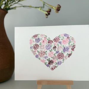 Aquarell handbemalte Karte|Blanko|Aller Anlass|Pastell Blumen|Herzen|Lehrer Wertschätzung