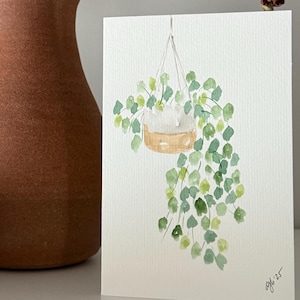 Cartão pintado à mão em aquarela | Plantas com folhas verdes | Amante de plantas | Para todas as ocasiões | Simpatia