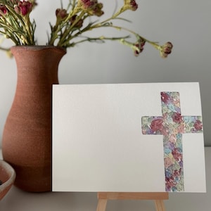 Carta dipinta a mano con acquerello/Per tutte le occasioni/Fiori pastello vintage astratti/Croce religiosa