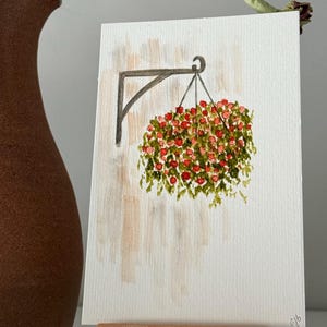 Cartão pintado à mão em aquarela | Cestas suspensas | Flores da primavera | Agradecimento ao professor